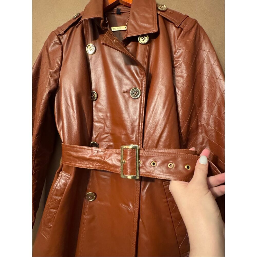 IMAN Leather Coat Tie Waist - Picture 3 of 15